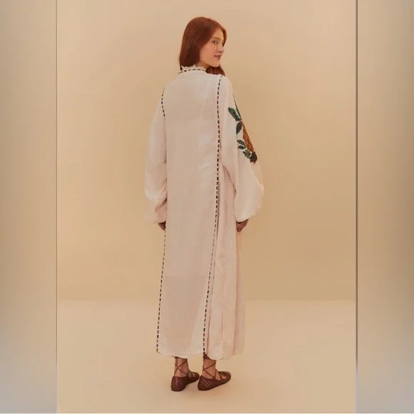 Farm Rio Light Pink Cross Stitch Pineapple Embroidered Midi Dress